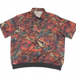 Men’s Vintage Short Sleeve Multicolored Buttoned Polo Shirt Retro Size XL